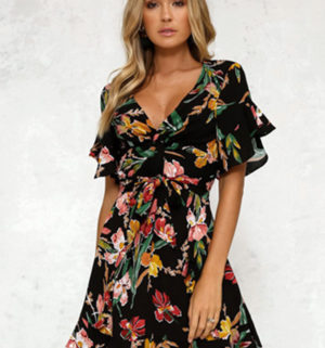 Floral Print Tie Waist Dress