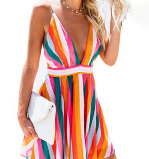 Striped Backless Summer Dress
